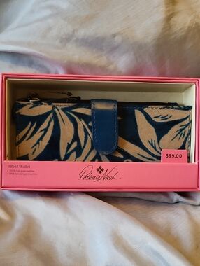 Patricia Nash Nazari Greek Floral Cobalt and Tan Leather Wallet Bnib Ea